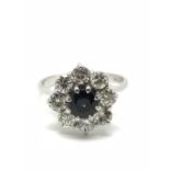 Sapphire & Diamond Cluster Ring – Flower Shape - 18ct White Gold – Size K – 3.50g