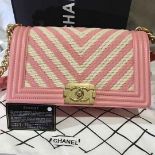Chanel Boy Pink leather fabric chevron bag