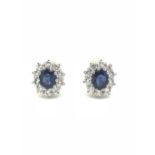 Sapphire & Diamond Cluster Stud Earrings - 18ct Gold - Very High Quality - 5.00g