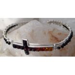 Multi rare real baltic amber in multicolour cross 925 sterling silver Cuff bracelet