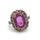 An 8.18 Carat Victorian Pink Sapphire Cluster Ring in 18k Gold