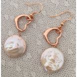 Rose gold 925 coin pearls hearts earrings all stamped 925