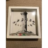 Banksy. Digital print with a piece of wall sold in original frame