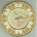 Antique Porcelain h/painted Royal Doulton Fish Cabinet Plate C. Holloway C.1900