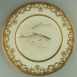 Antique Porcelain h/painted Royal Doulton Fish Cabinet Plate A. Eaton C.1900