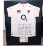 Presentation framed 2011 ENGLAND rugby union shirt signed by whole squad