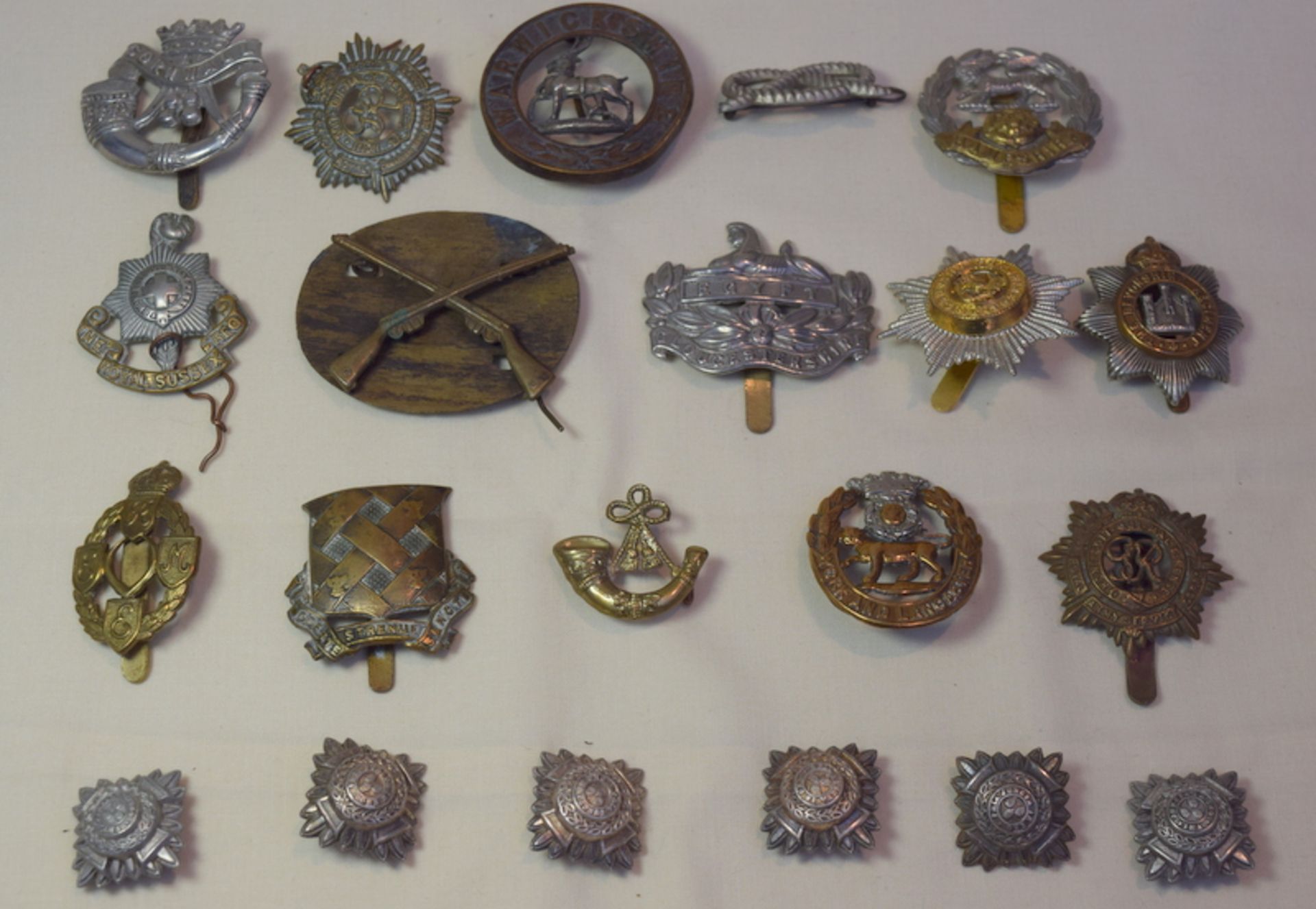 Collection of 21 Military Badges All Metal