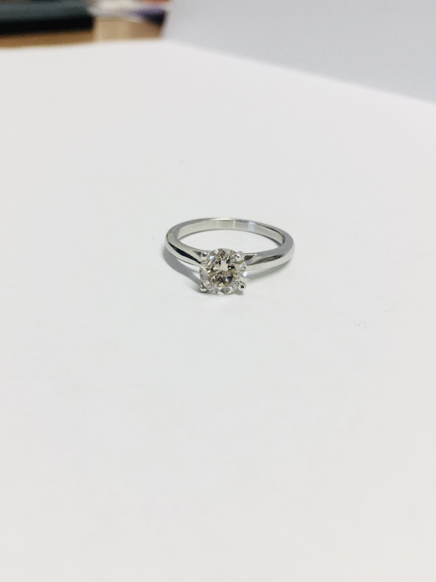 1.13ct diamond solitaire ring set in platinum. Brilliant cut diamond, H colour and I2 clarity. 6