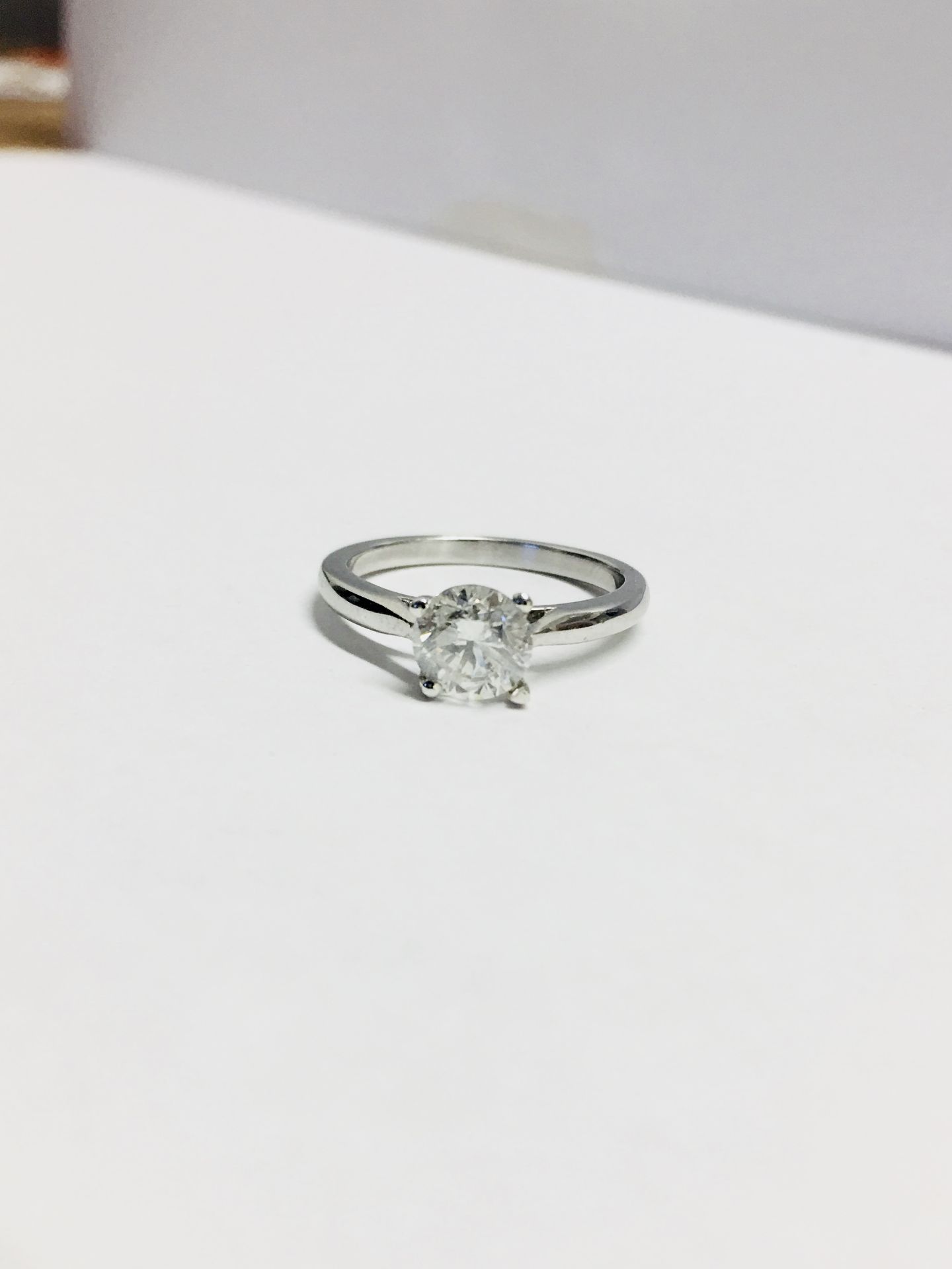 1.30ct diamond solitaire ring with a brilliant cut diamond. F colour and I1 clarity. Set in 18ct