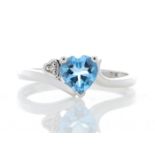 9ct White Gold Diamond and Heart Shaped Blue Topaz Ring 0.01