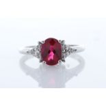 9ct White Gold Fancy Cluster Diamond And Created Ruby Ring