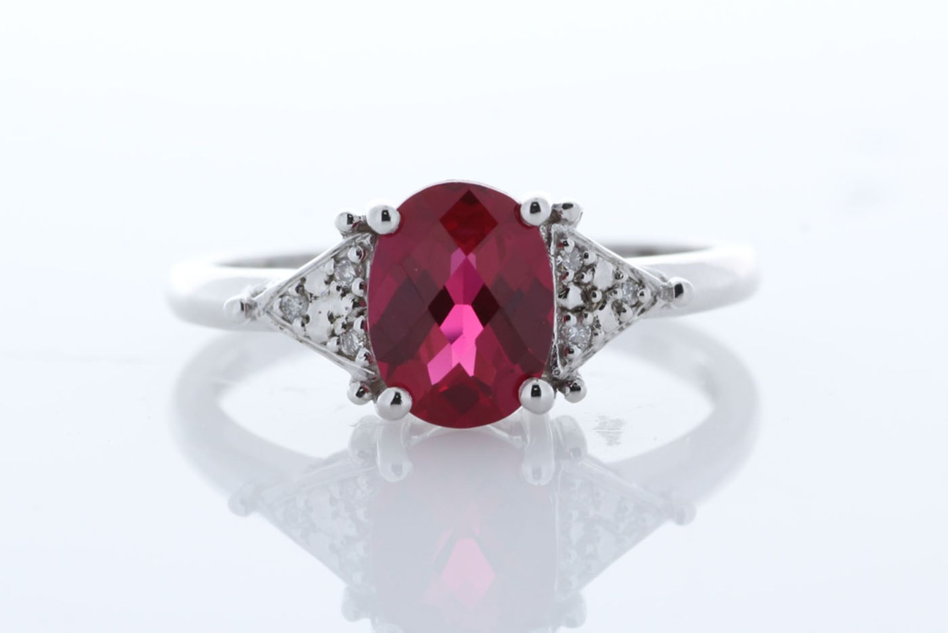 9ct White Gold Fancy Cluster Diamond And Created Ruby Ring