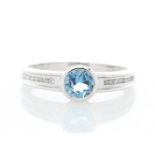 9ct White Gold Channel Set Semi Eternity Diamond Blue Topaz Ring 0.10