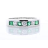 9ct White Gold Channel Set Semi Eternity Diamond And Emerald Ring 0.25