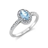 9ct White Gold Oval Cluster Diamond And Blue Topaz Ring 0.09