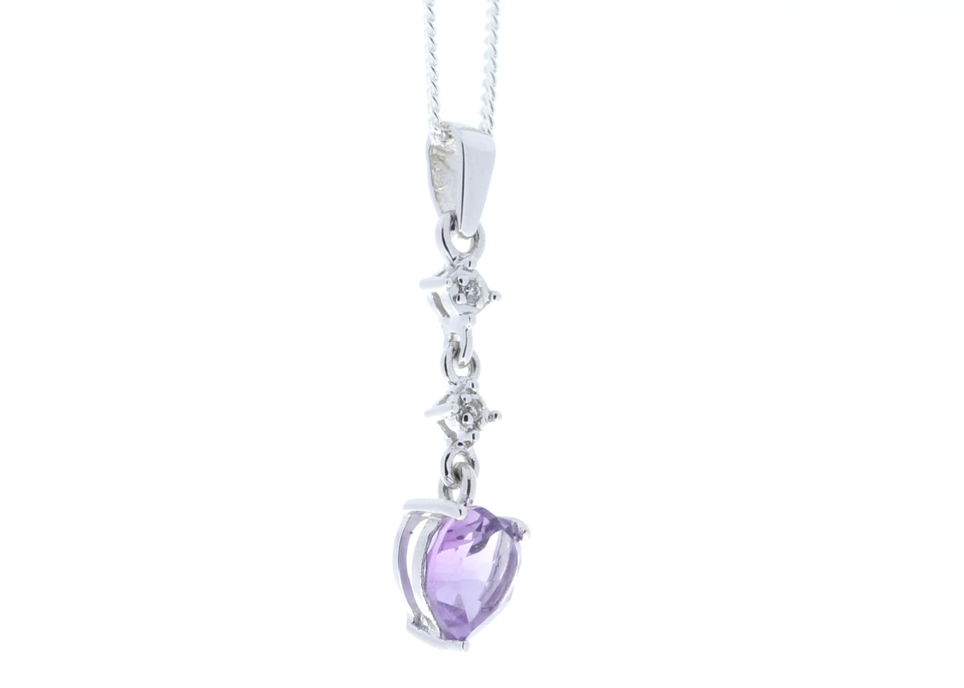 9ct White Gold Amethyst Heart Shape Diamond Pendant 0.01 - Image 4 of 5