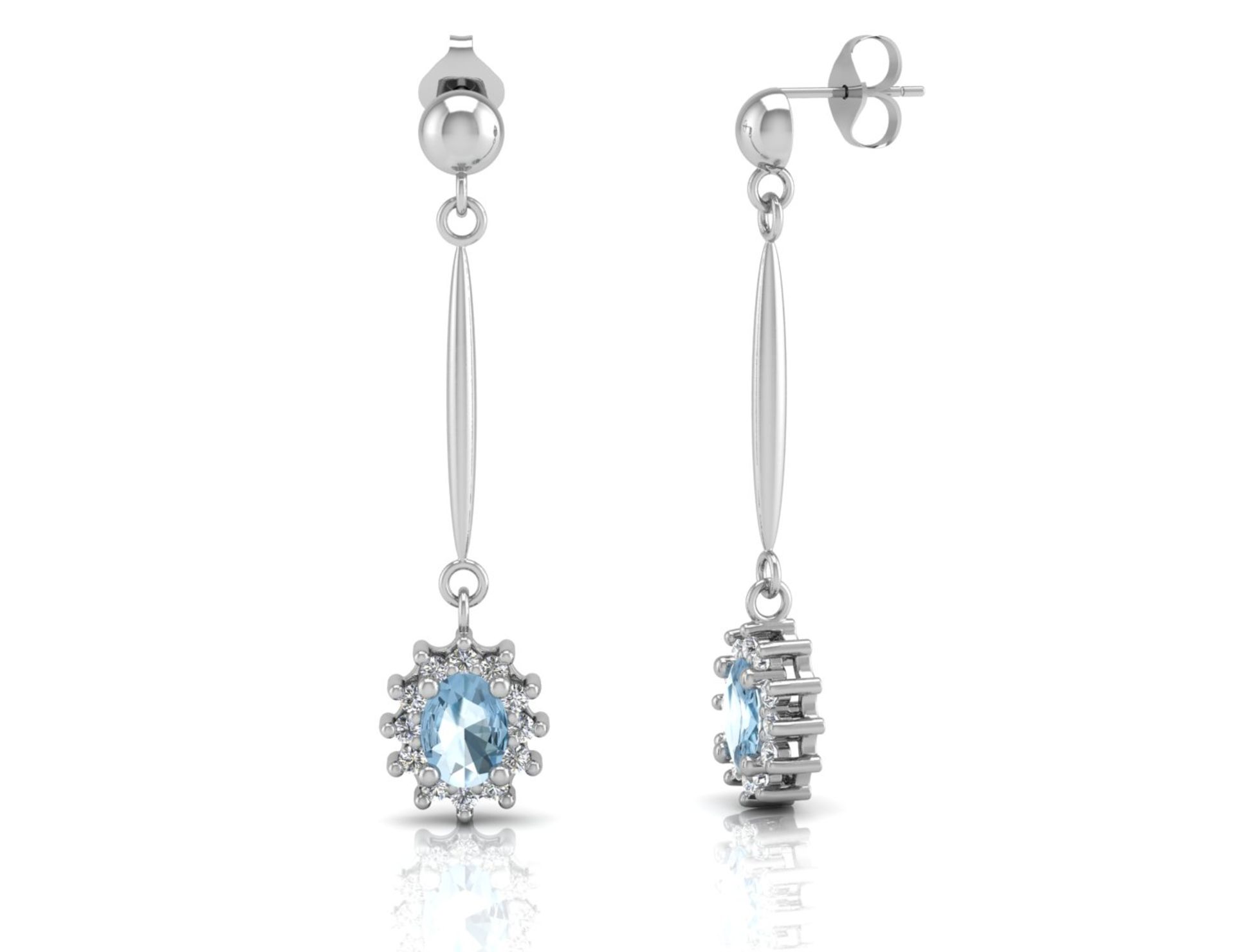 9ct White Gold Diamond And Blue Topaz Earring 0.12