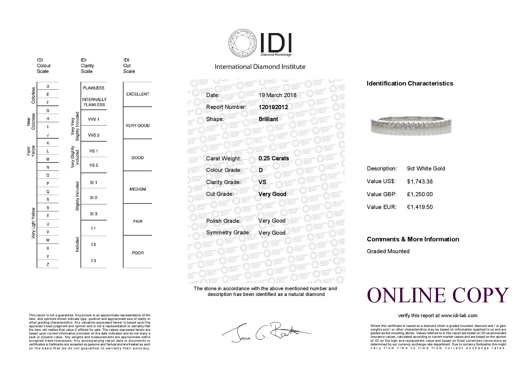 9ct White Gold Diamond Half Eternity Ring 0.25 - Image 5 of 5