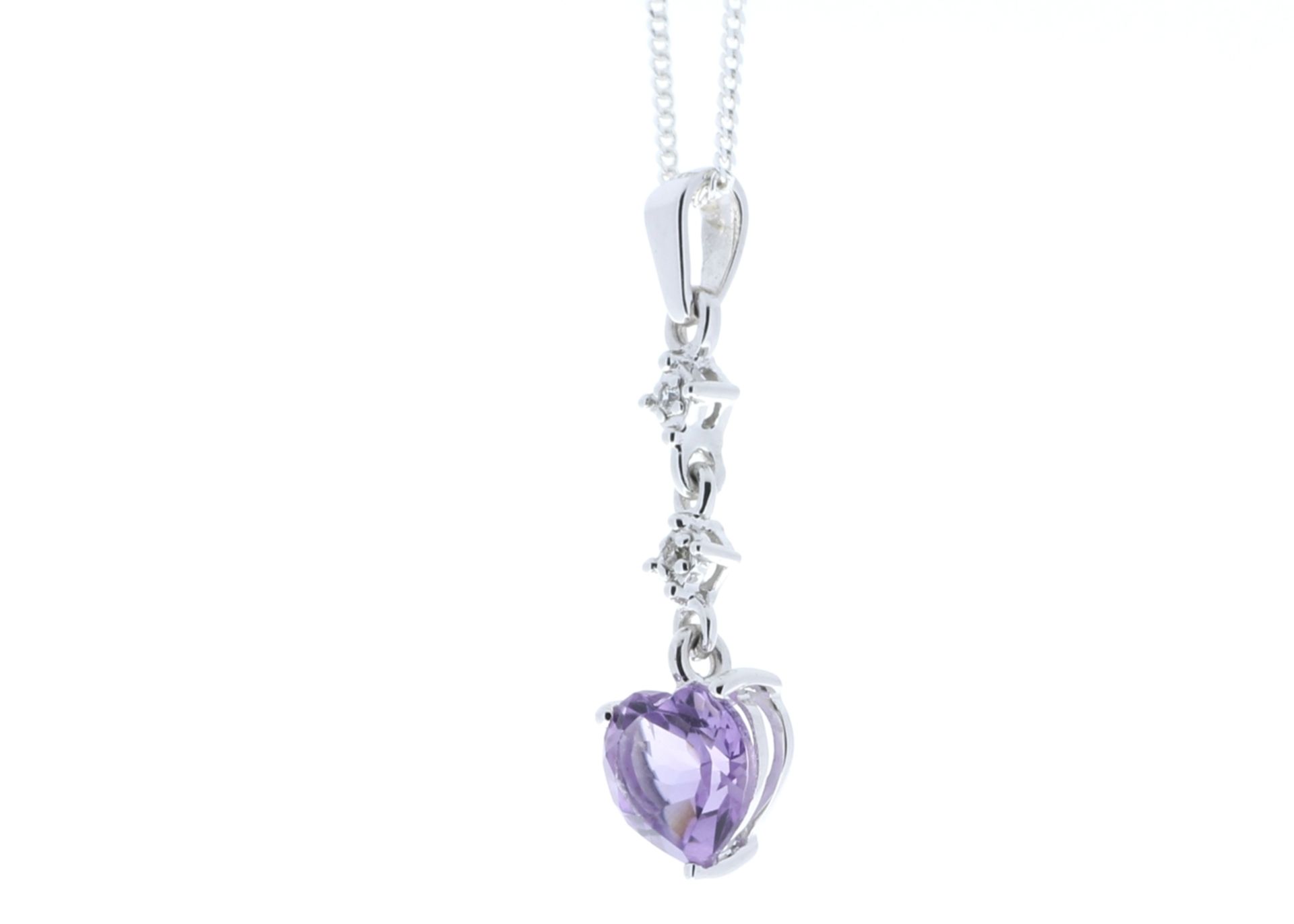 9ct White Gold Amethyst Heart Shape Diamond Pendant 0.01 - Image 3 of 5