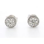 18ct White Gold Single Stone With Halo Setting Earring 0.65