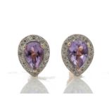 9ct Rose Gold Amethyst Diamond Earring 0.20