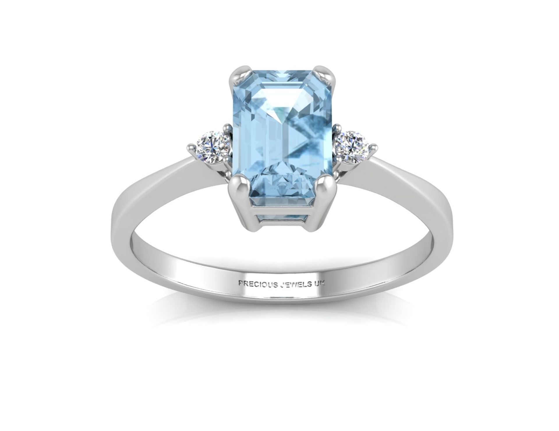 9ct White Gold Diamond And Emerald Cut Blue Topaz Ring 0.04 - Image 3 of 5