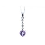 9ct White Gold Amethyst Heart Shape Diamond Pendant 0.01