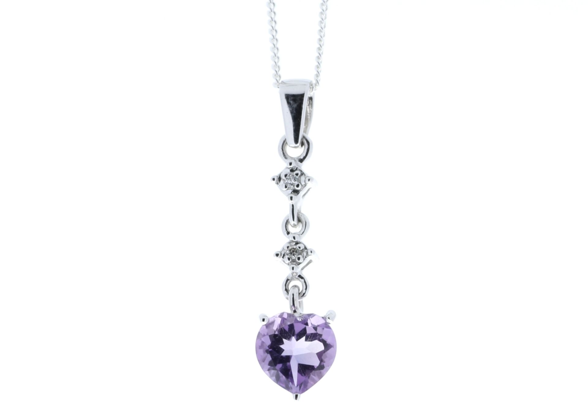 9ct White Gold Amethyst Heart Shape Diamond Pendant 0.01