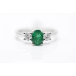 18ct White Gold Ladies Emerald and Diamond Ring