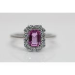 18ct White Gold Ladies Diamond & Pink Sapphire Ring