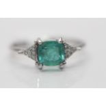 9ct White Gold Ladies Diamond And Emerald Ring