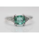 9ct White Gold Ladies Diamond And Green Quartz Ring