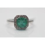 9ct White Gold Ladies Diamond And Emerald Ring