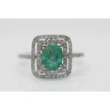 9ct White Gold Ladies Diamond And Emerald Ring