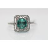 9ct White Gold Ladies Diamond And Emerald Ring