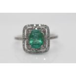 9ct White Gold Ladies Diamond And Emerald Ring