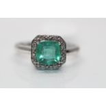 9ct White Gold Ladies Diamond And Emerald Ring