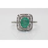 9ct White Gold Ladies Diamond And Emerald Ring