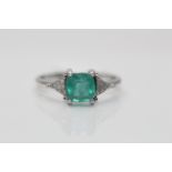 9ct White Gold Ladies Diamond And Emerald Ring