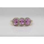 Yellow Gold Pink Sapphire And Diamond Ring