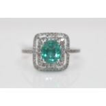 9ct White Gold Ladies Diamond And Emerald Ring