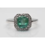 9ct White Gold Ladies Diamond And Emerald Ring