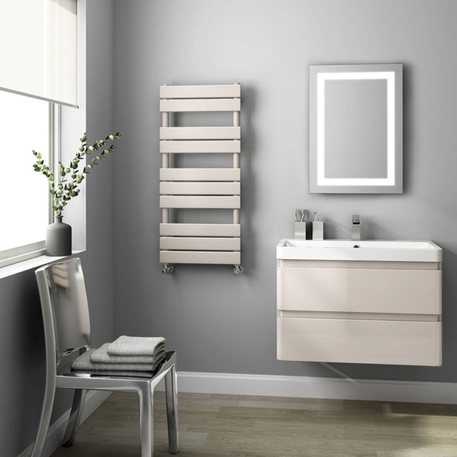 (W11) 1000x450mm Latte Flat Panel Ladder Towel Radiator. Made from high quality low carbon steel - Image 2 of 3