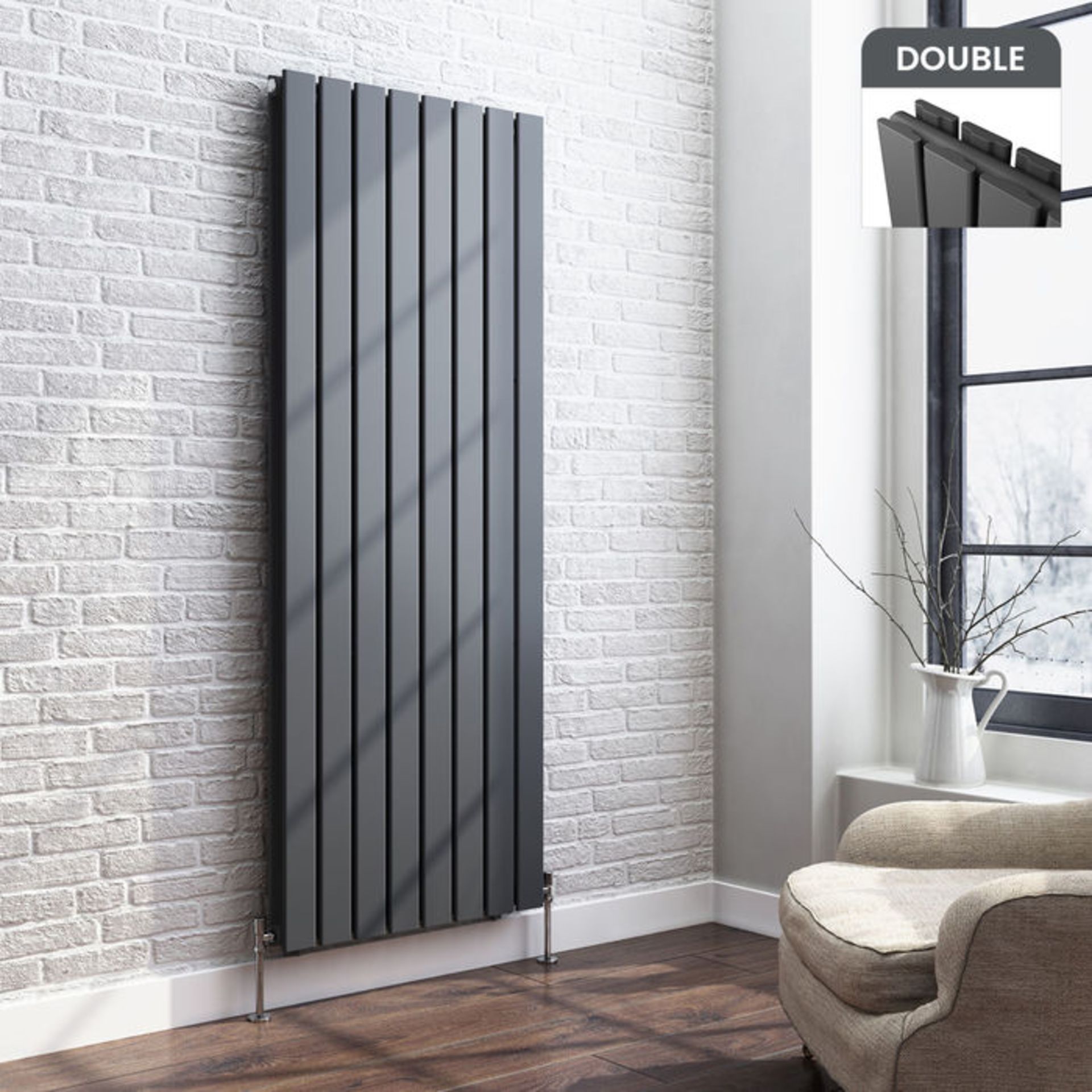 (TA212) 1600x608mm Anthracite Double Flat Panel Vertical Radiator. RRP £474.99. Made from high