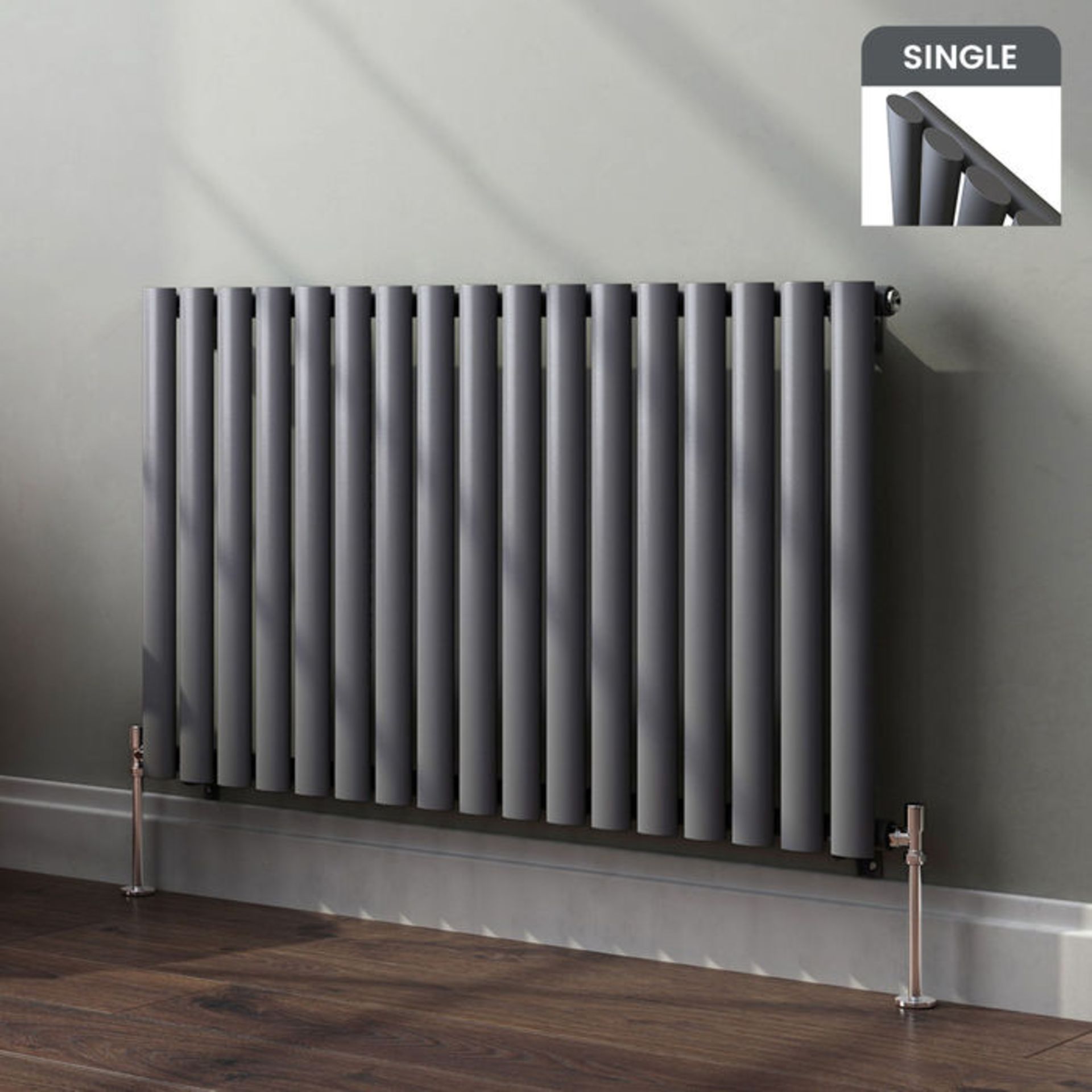(TA239) 600x1020mm Anthracite Single Panel Oval Tube Horizontal Radiator. RRP £244.99. Made from
