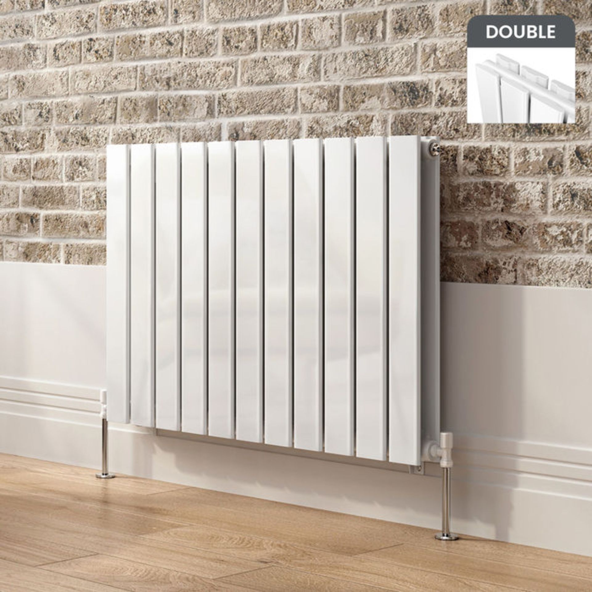 (TA191) 600x830mm Gloss White Double Flat Panel Horizontal Radiator. RRP £374.99. Made with high