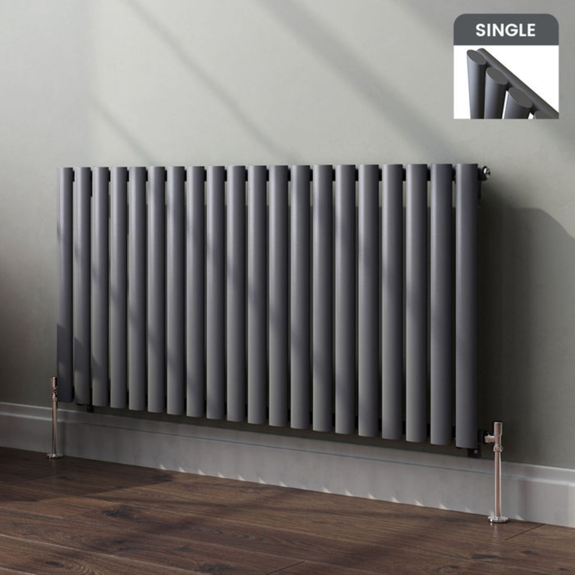 (TA238) 600x1200mm Anthracite Single Panel Oval Tube Horizontal Radiator. RRP £269.99. Made from