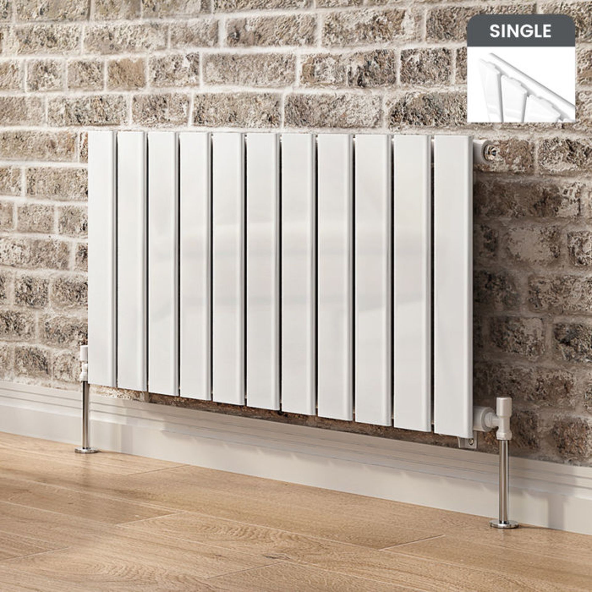 (AL208) 450x836mm Gloss White Single Flat Panel Horizontal Radiator. Made from low carbon steel with