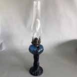 Antique Victorian Cobalt Blue Glass Oil Hurricane Parlour Lamp