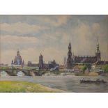 Kliege, A. (1. Hälfte 20. Jahrhundert), Blick auf Dresden, Aquarell/Papier, weiß gehöht, li. u.